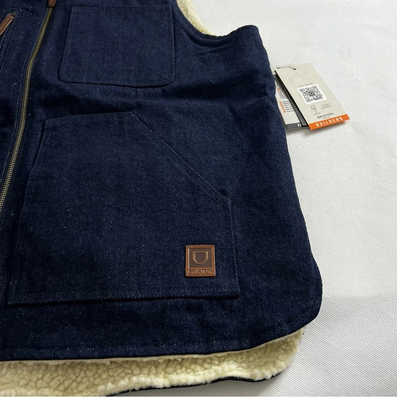 Brixton Builders Abraham Reversible Vest Rinse Blue Denim/Sherpa Size Medium - Picture 11 of 16